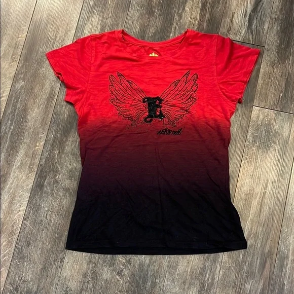 Red Black Short Sleeve T-Shirt Graphic Fitted Top - Picture 1 of 11